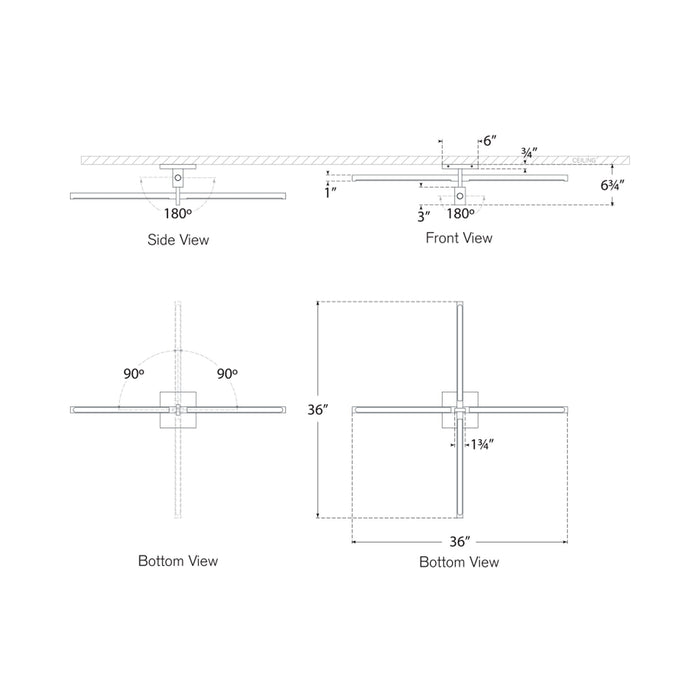 Axis LED Flush Mount Ceiling Light - line drawing.