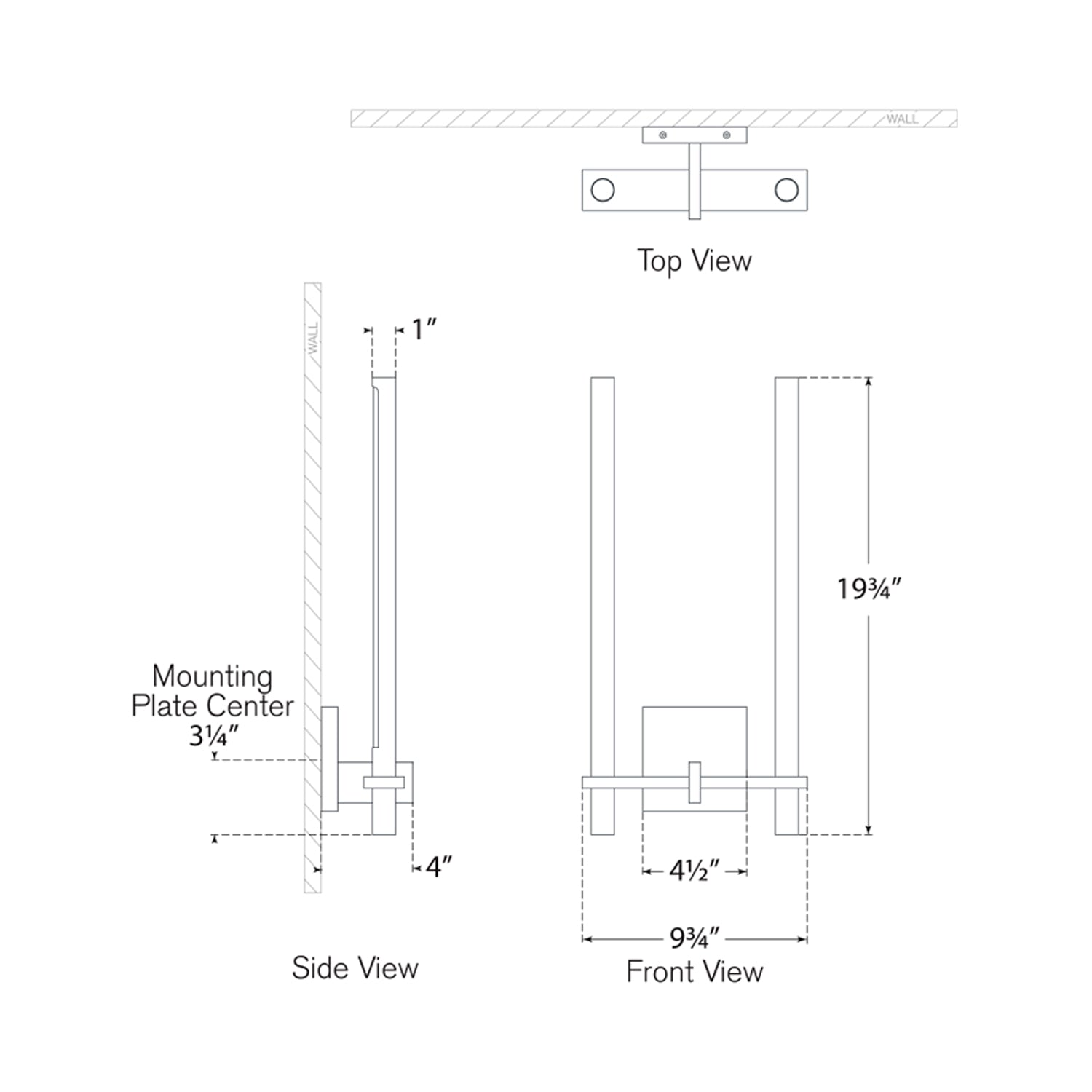 Axis LED Two Arm Wall Light - line drawing.