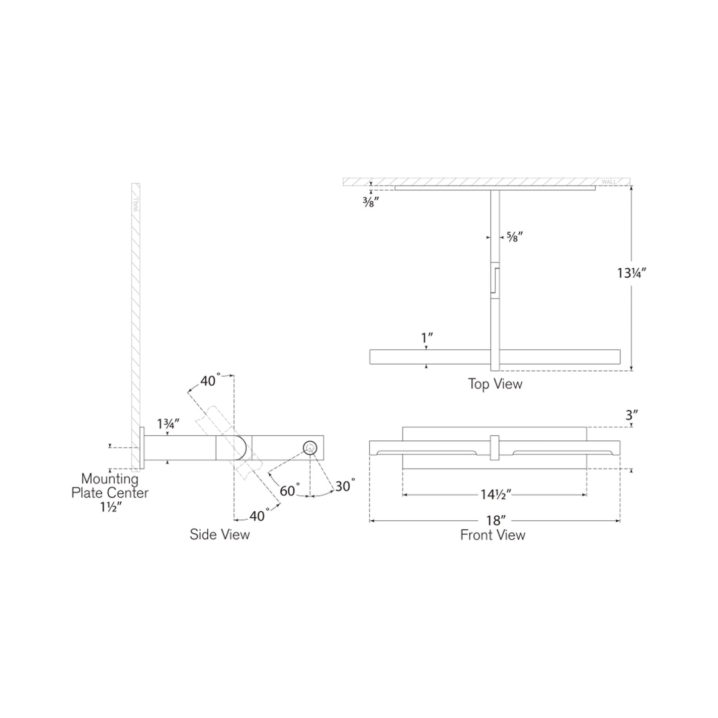 Axis Pivoting LED Wall Light - line drawing.