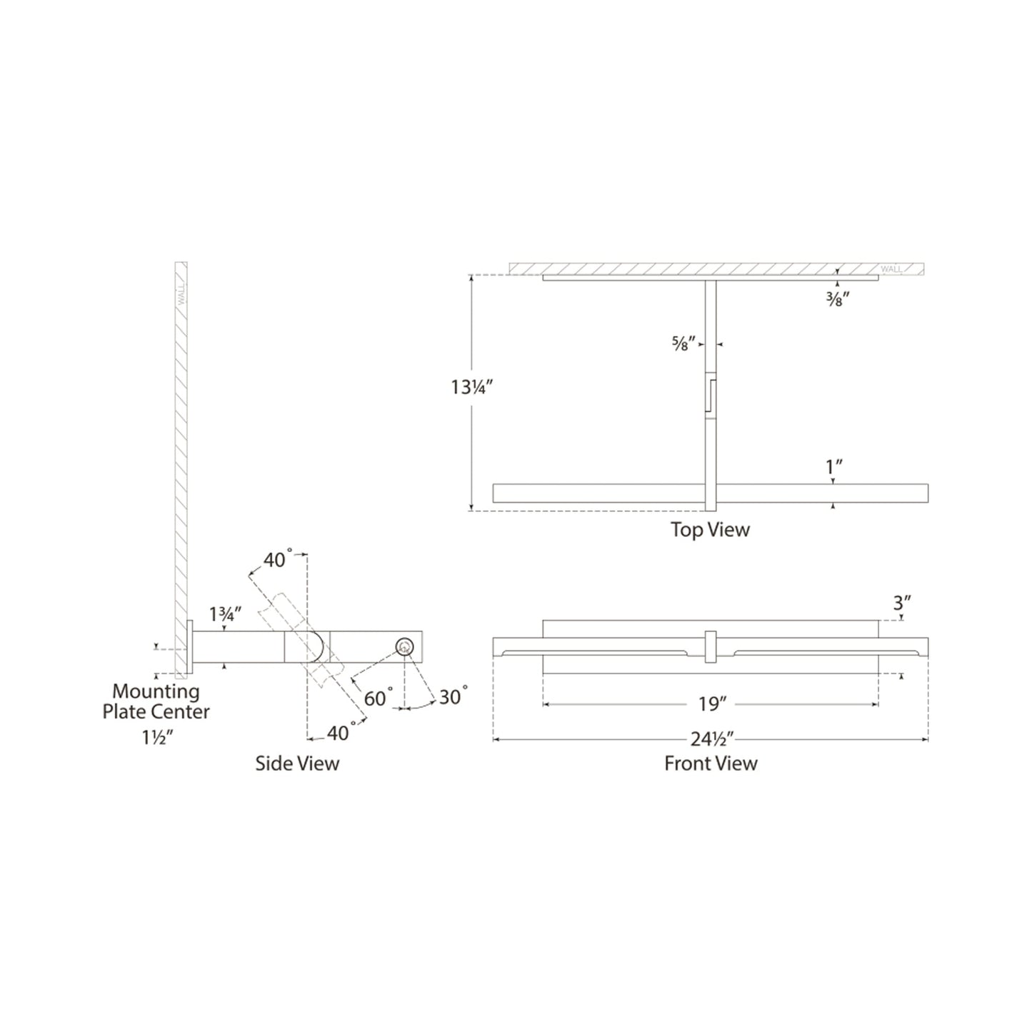 Axis Pivoting LED Wall Light - line drawing.