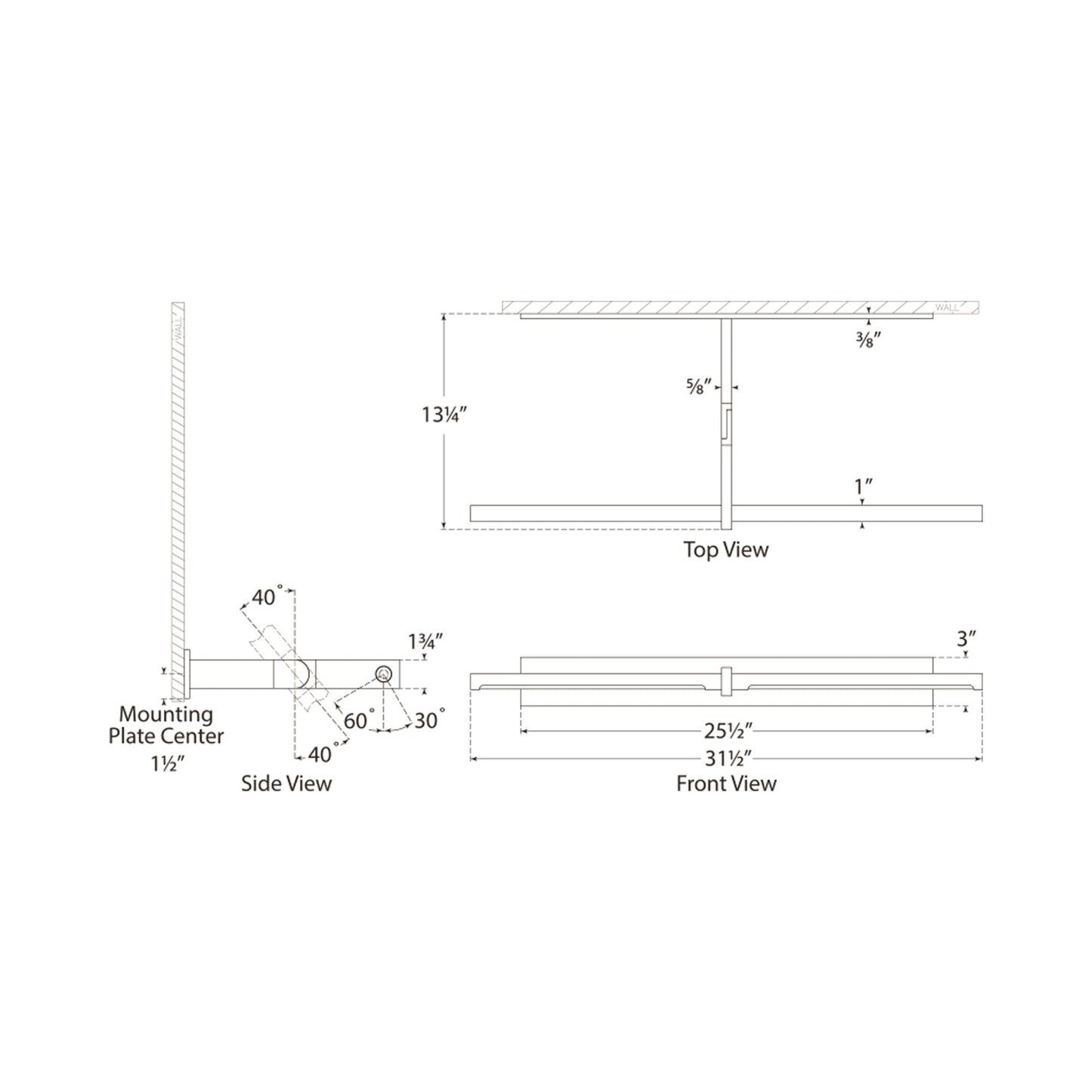 Axis Pivoting LED Wall Light - line drawing.