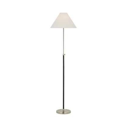 Basden Adjustable Floor Lamp in Polished Nickel/Black Rattan.