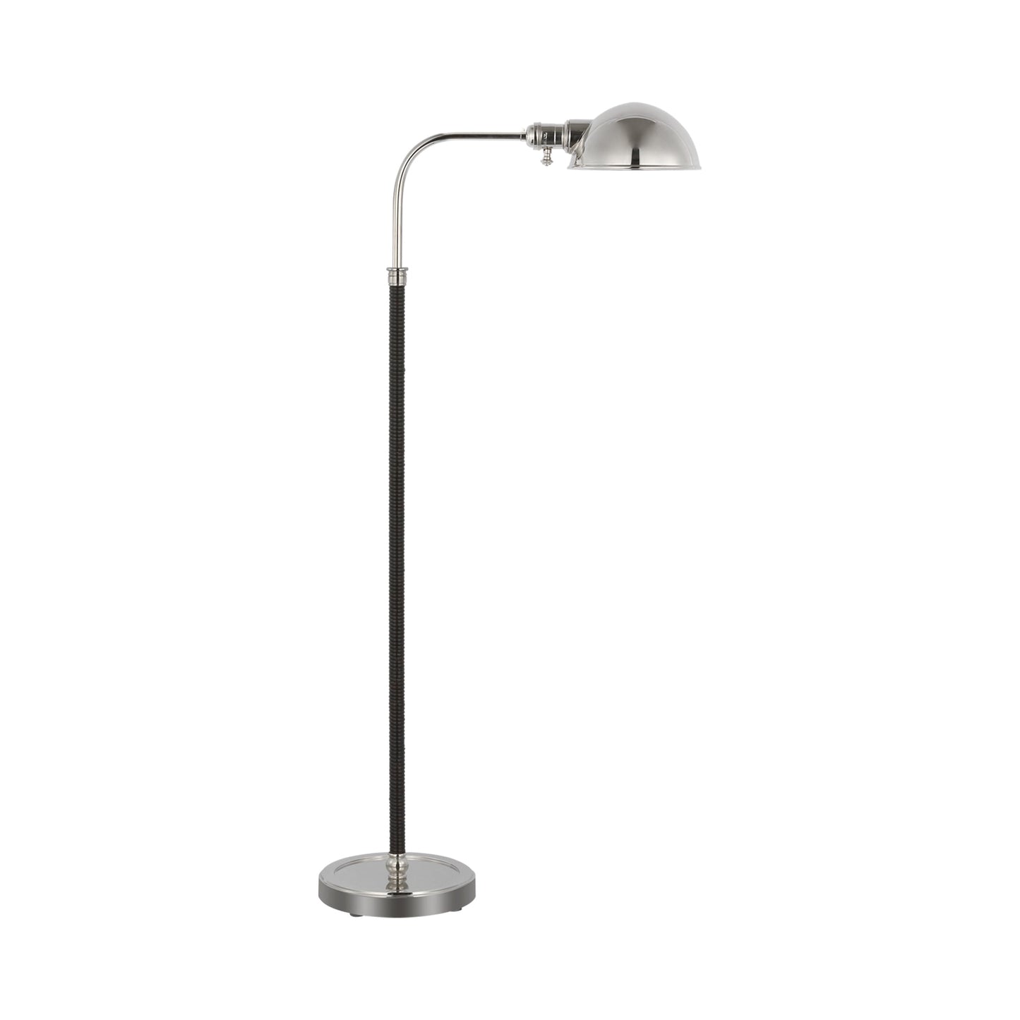 Basden Pharmacy Floor Lamp in Polished Nickel/Black Rattan.