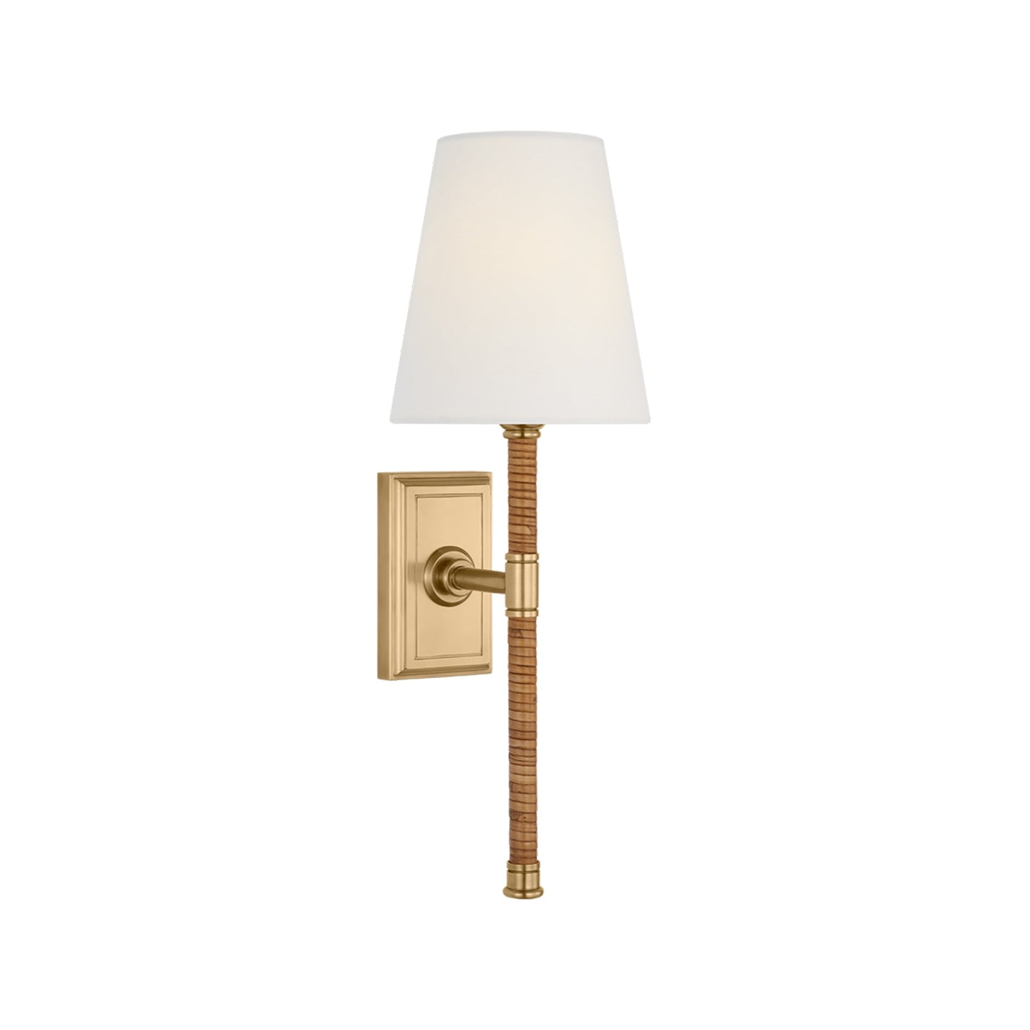 Basden Tail Wall Light in Antique-Burnished Brass/Natural Rattan (16.25-Inch).