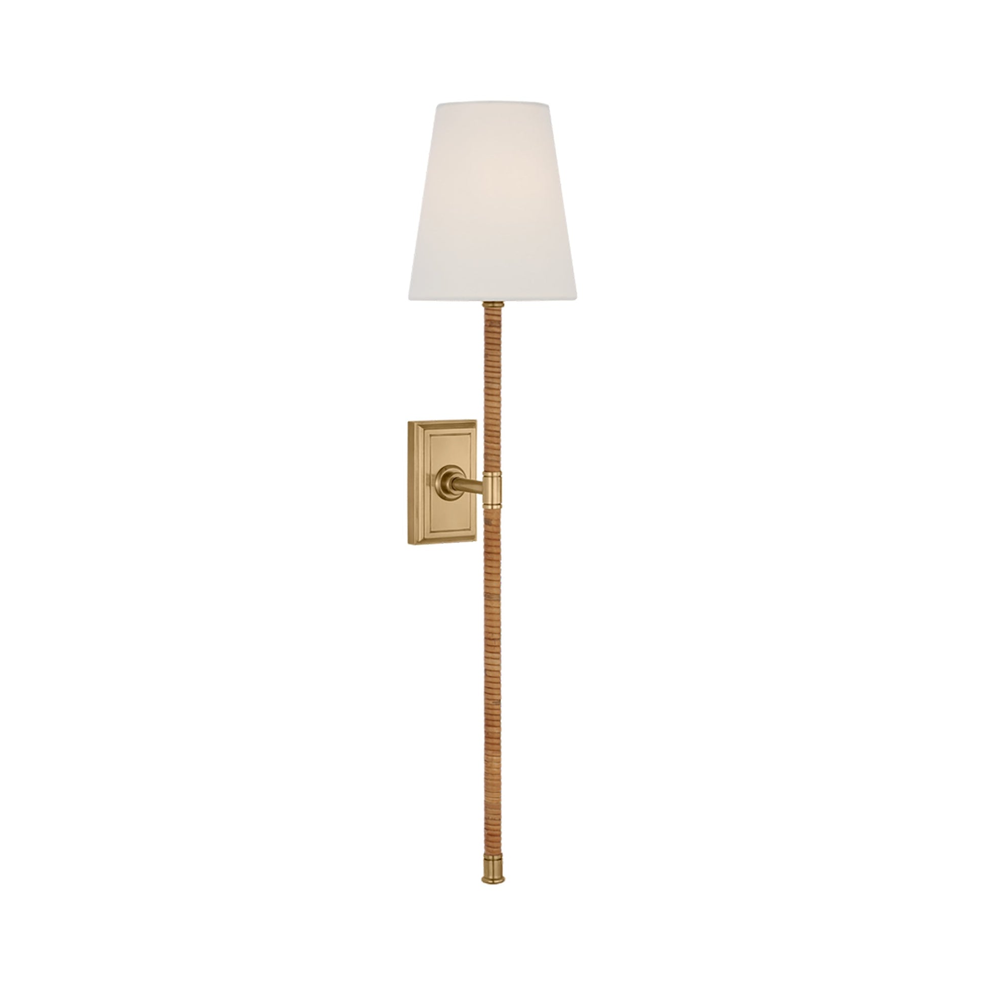 Basden Tail Wall Light in Antique-Burnished Brass/Natural Rattan (28.5-Inch).