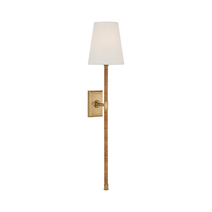 Basden Tail Wall Light in Antique-Burnished Brass/Natural Rattan (28.5-Inch).