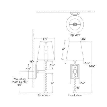 Basden Tail Wall Light - line drawing.