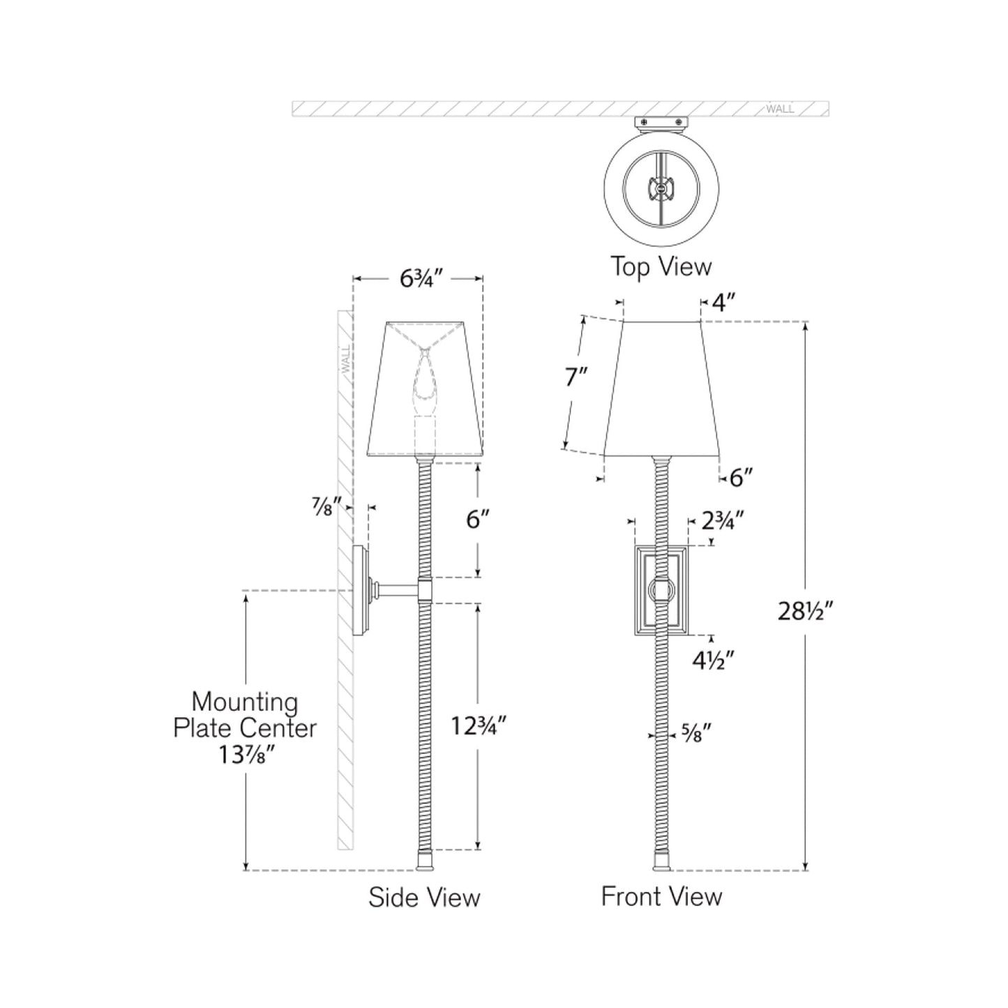 Basden Tail Wall Light - line drawing.