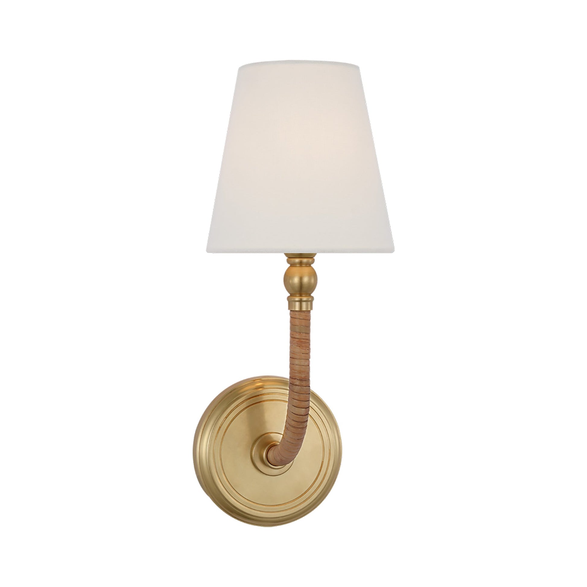 Basden Wall Light in Antique-Burnished Brass/Natural Rattan.