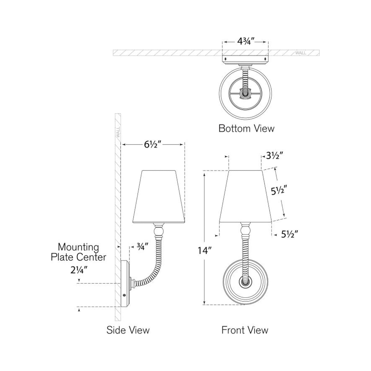 Basden Wall Light - line drawing.