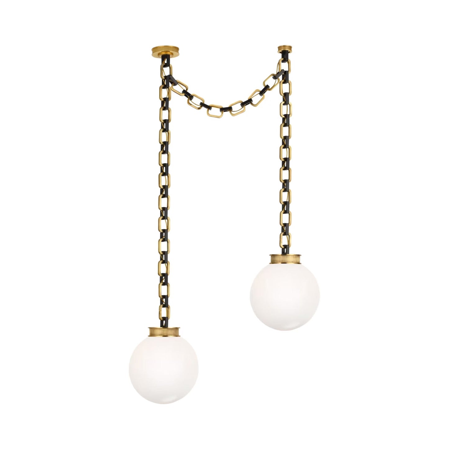 Bellamy Chandelier in Soft Brass and Bronze/White Glass (37-Inch).