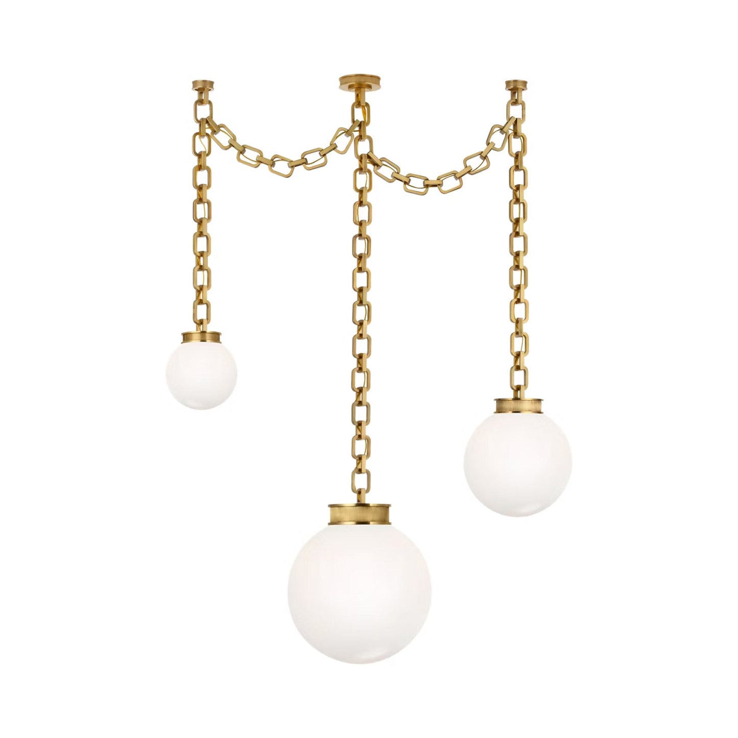 Bellamy Chandelier in Soft Brass/White Glass (51-Inch).