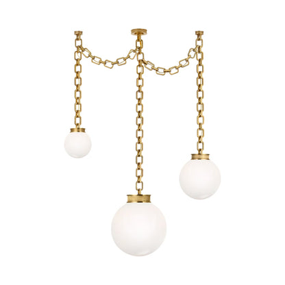 Bellamy Chandelier in Soft Brass/White Glass (51-Inch).