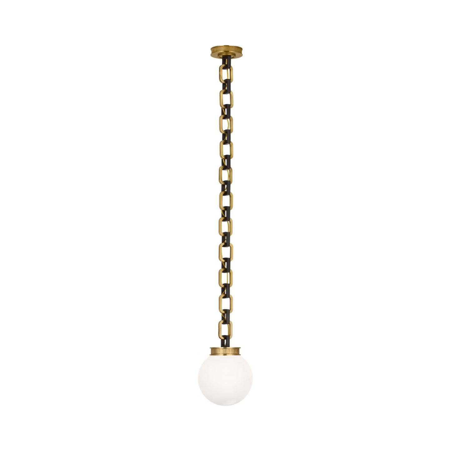 Bellamy Single Chandelier in Soft Brass and Bronze/White Glass (8-Inch).