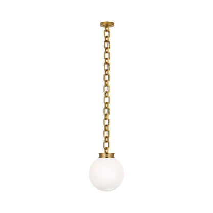 Bellamy Single Chandelier in Soft Brass/White Glass (12-Inch).