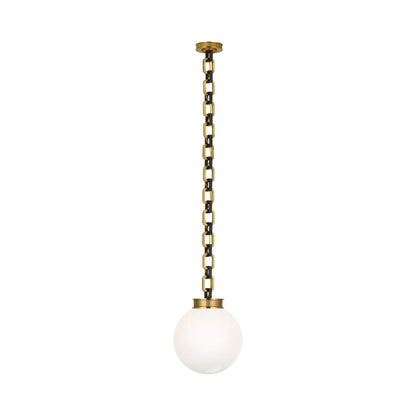 Bellamy Single Chandelier in Soft Brass and Bronze/White Glass (12-Inch).