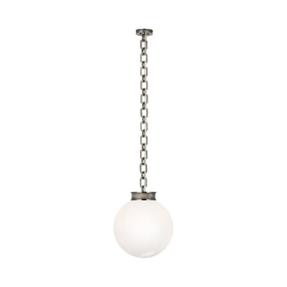Bellamy Single Chandelier in Pewter/White Glass (16-Inch).