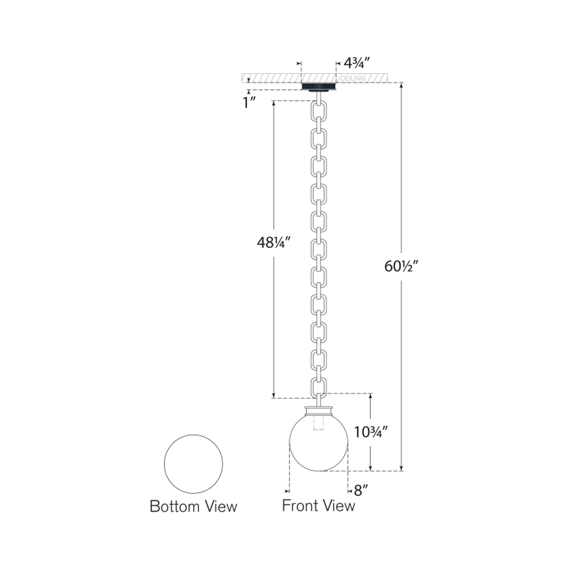Bellamy Single Chandelier - line drawing.