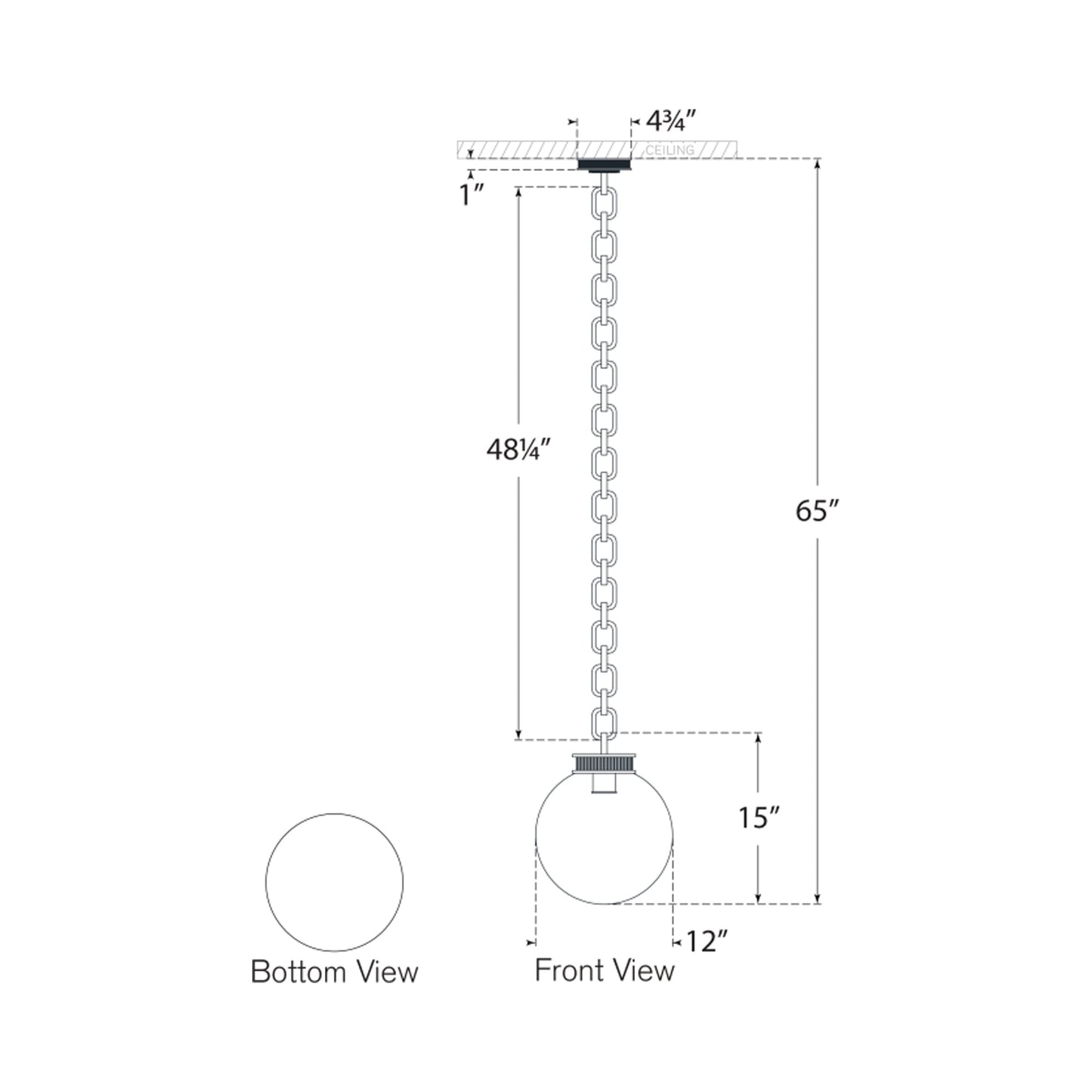 Bellamy Single Chandelier - line drawing.