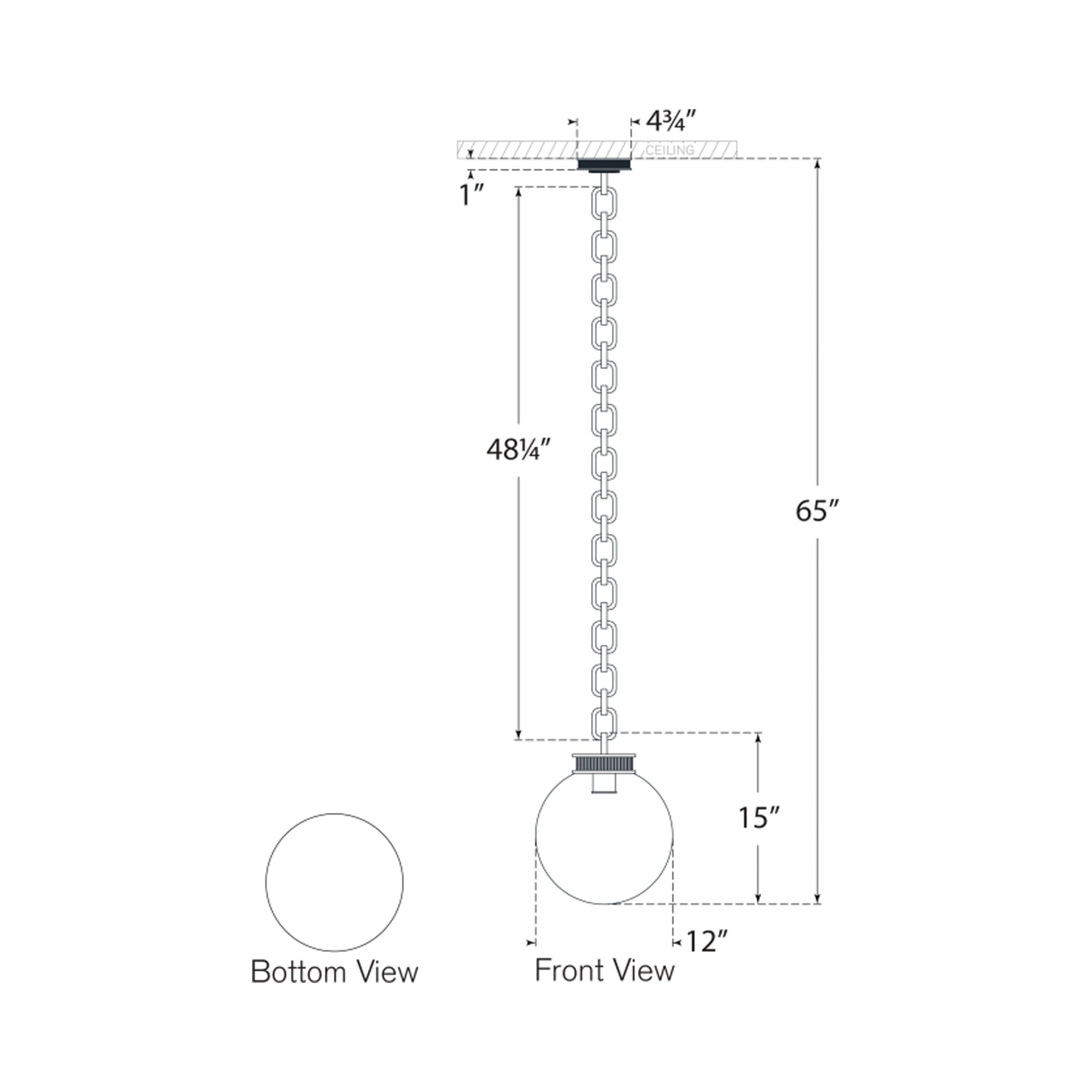 Bellamy Single Chandelier - line drawing.
