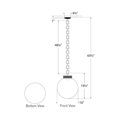 Bellamy Single Chandelier - line drawing.
