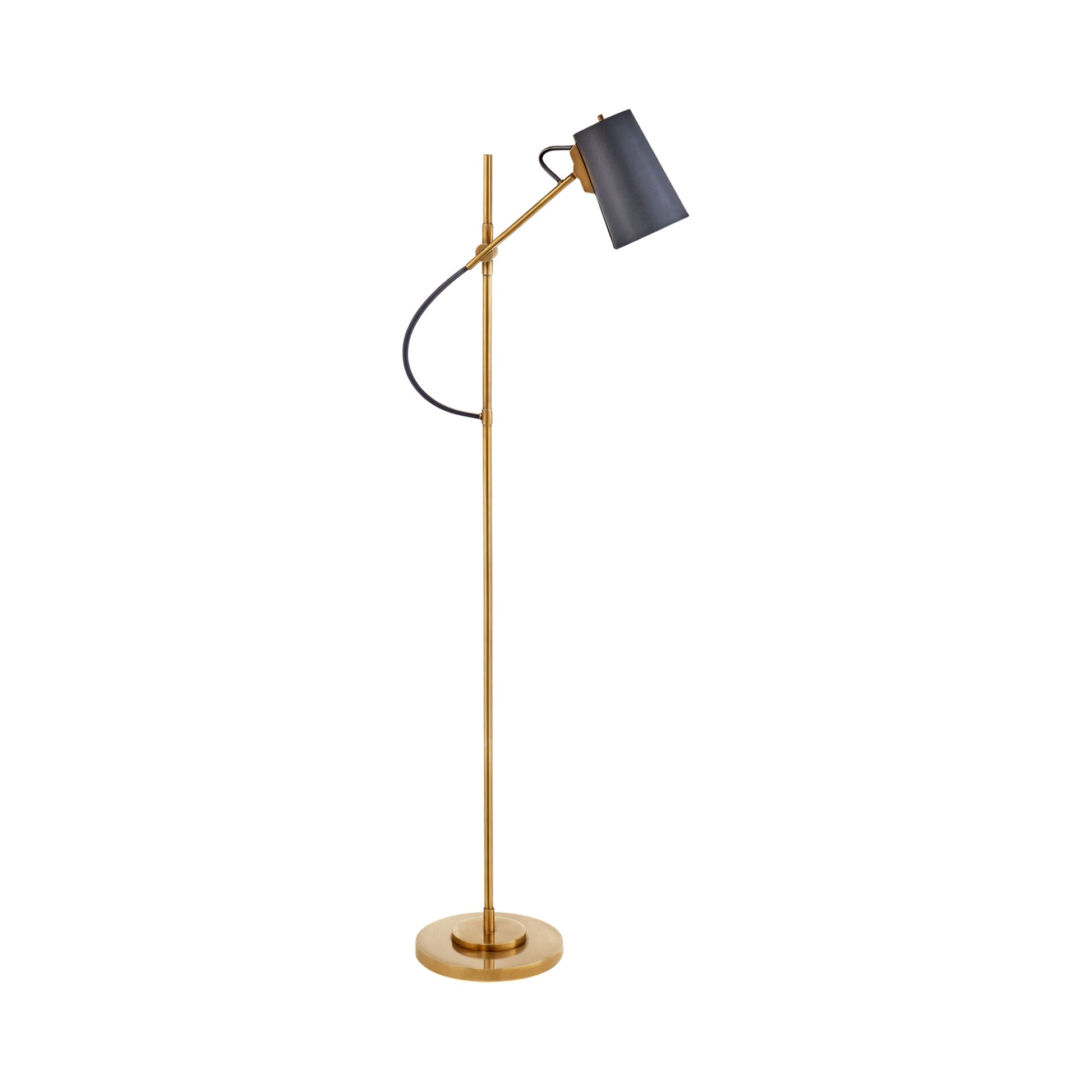 Benton Floor Lamp in Natural Brass/Navy Leather.