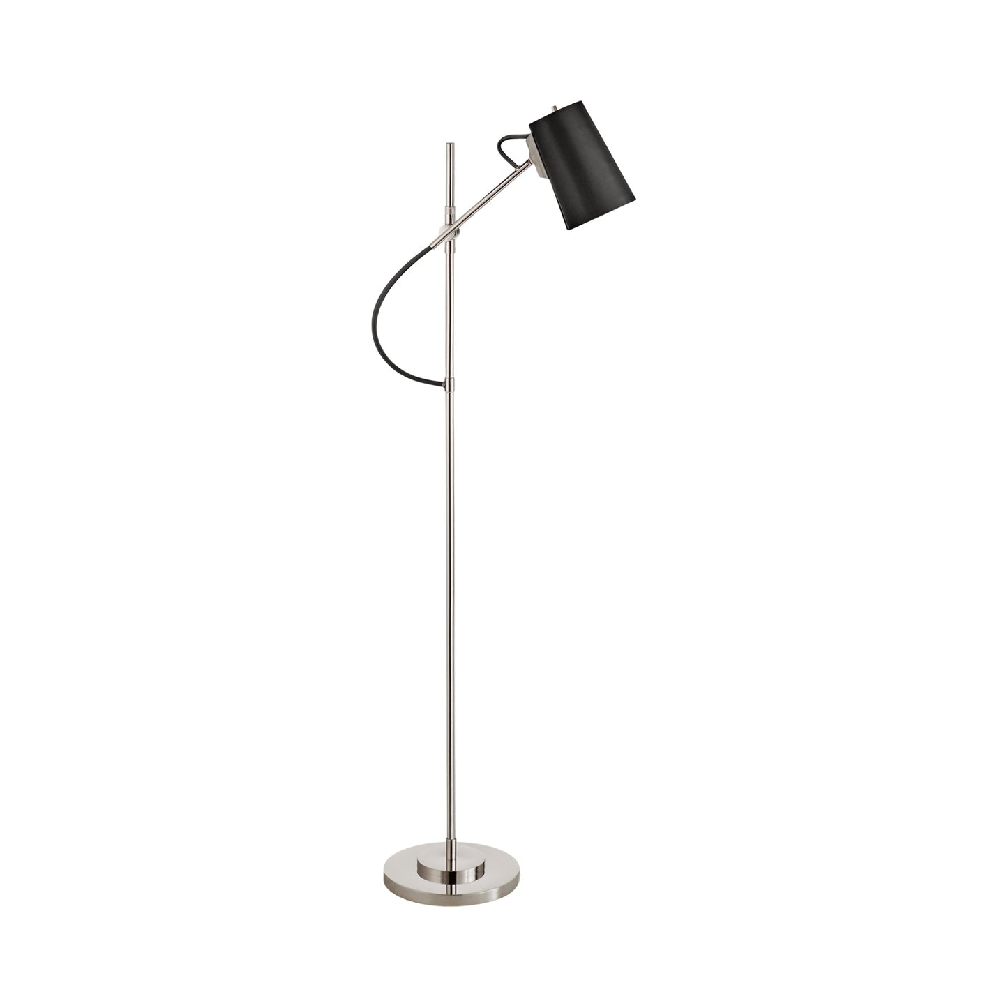 Benton Floor Lamp in Polished Nickel/Chocolate Leather.