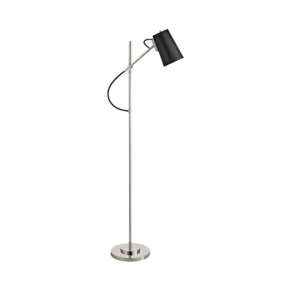 Benton Floor Lamp in Polished Nickel/Chocolate Leather.