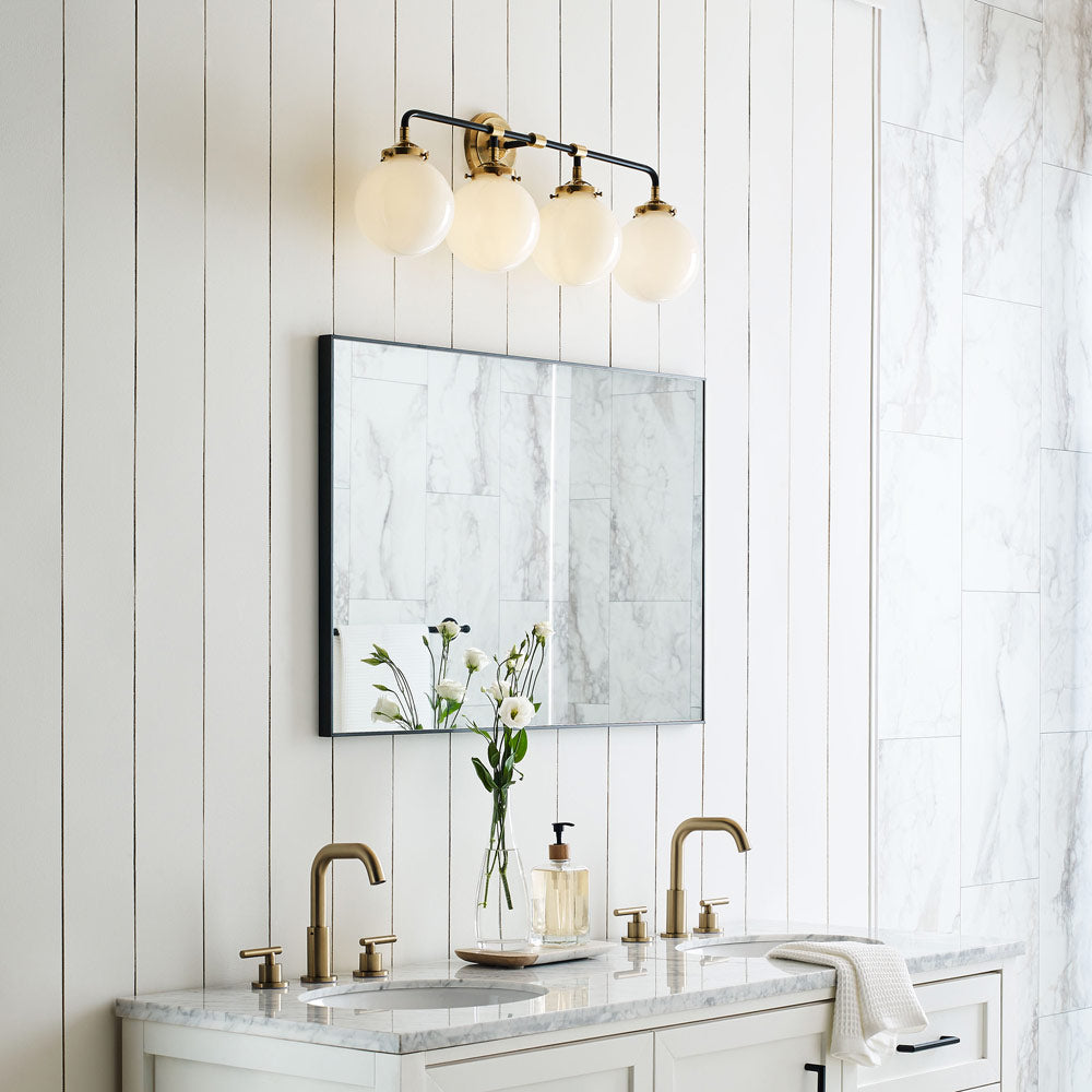 Bistro Bath Vanity Light in bathroom.