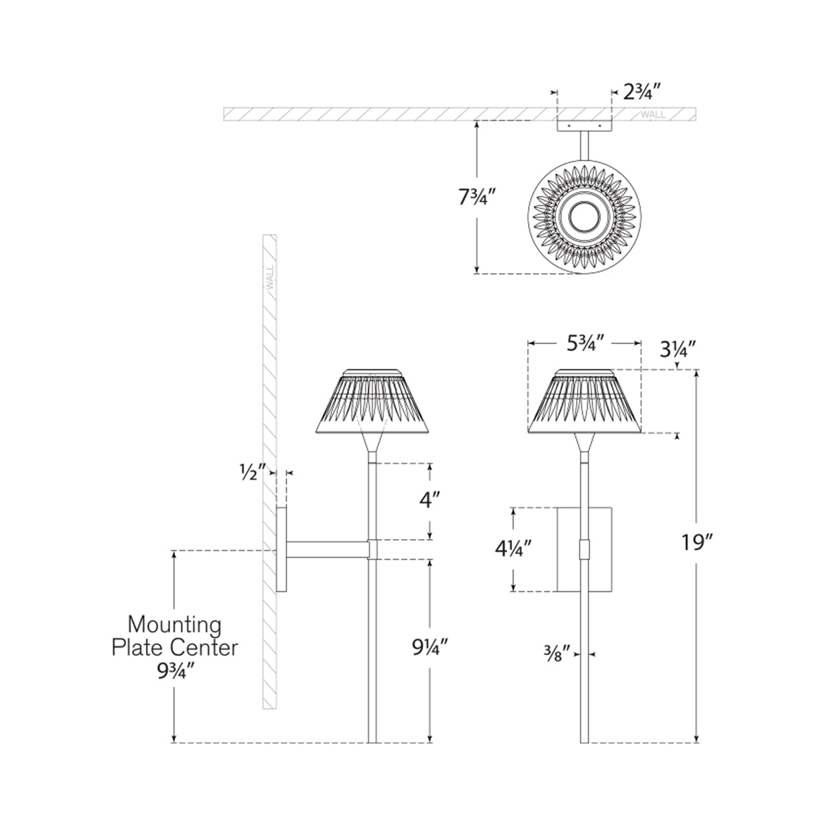 Blaze Tail LED Wall Light - line drawing.