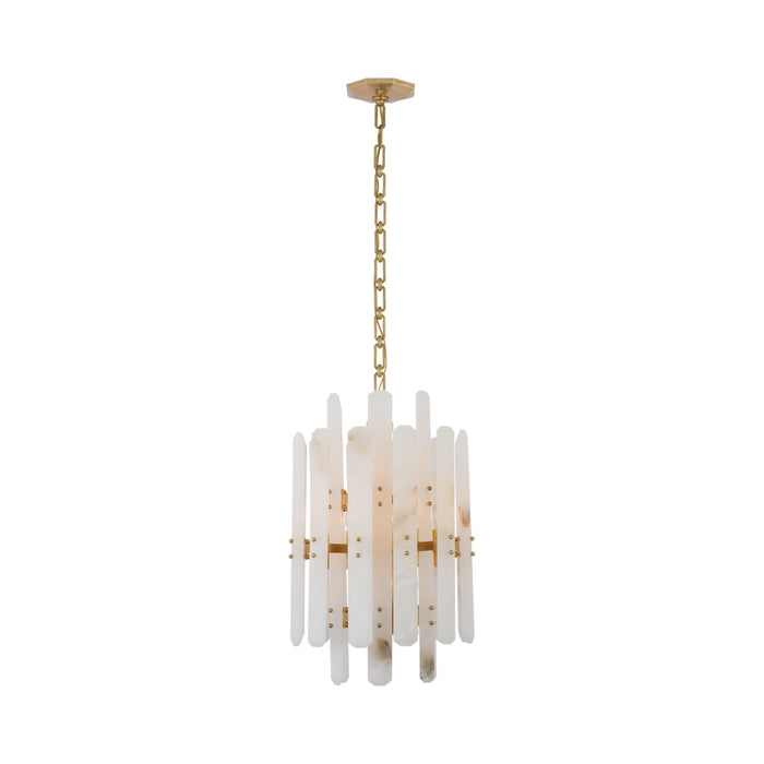 Bonnington Tall Chandelier in Hand-Rubbed Antique Brass/Alabaster.
