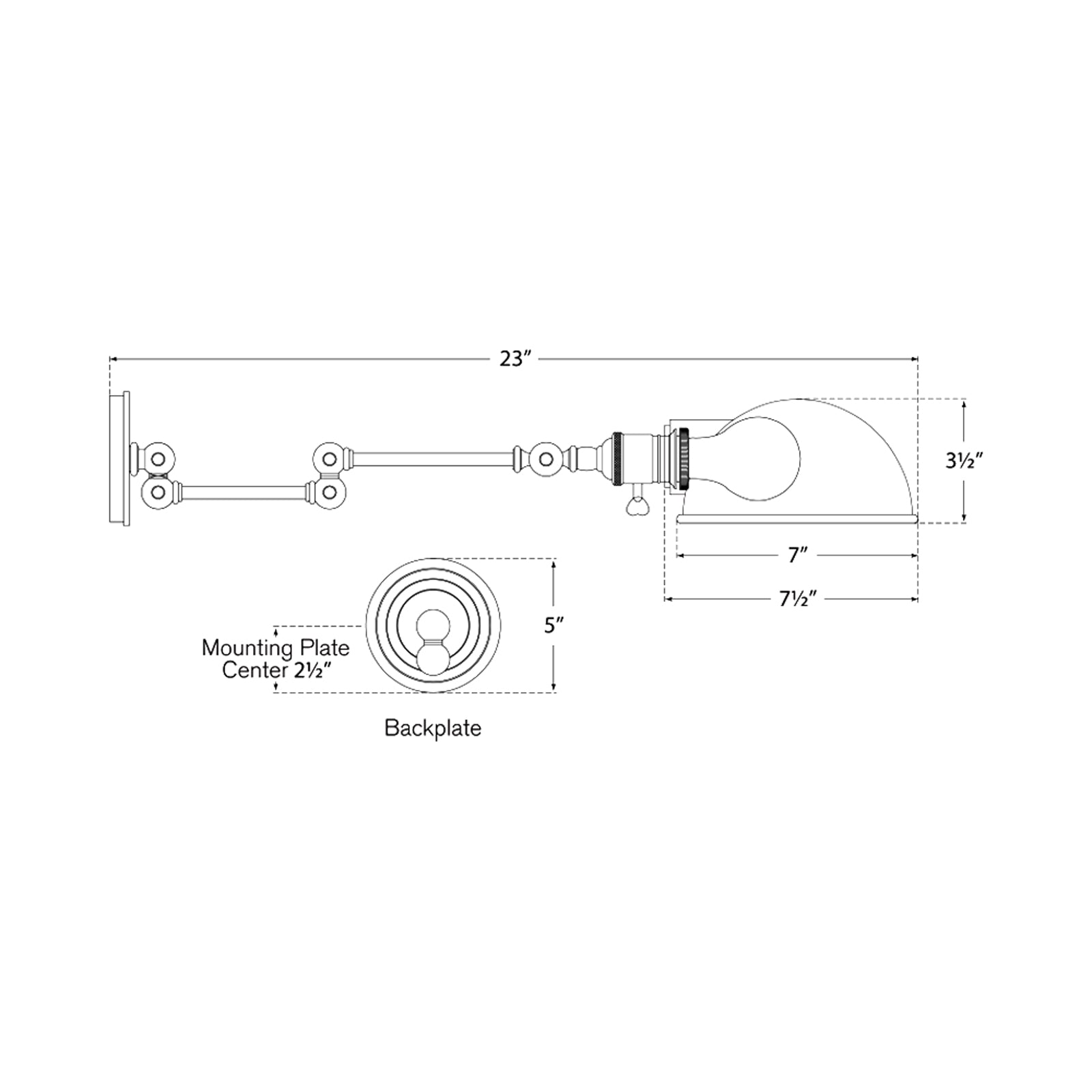 Boston Sing Arm SLG Wall Light - line drawing.