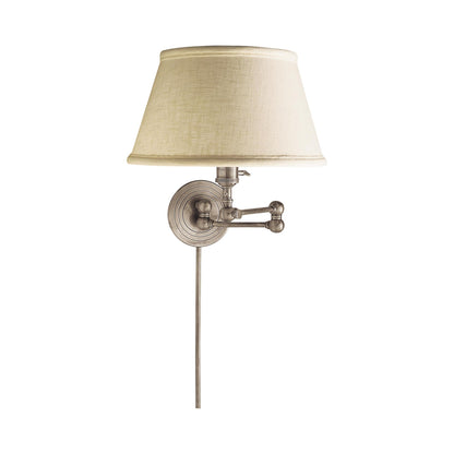 Boston Swing Arm Linen Shade Wall Light in Antique Nickel.