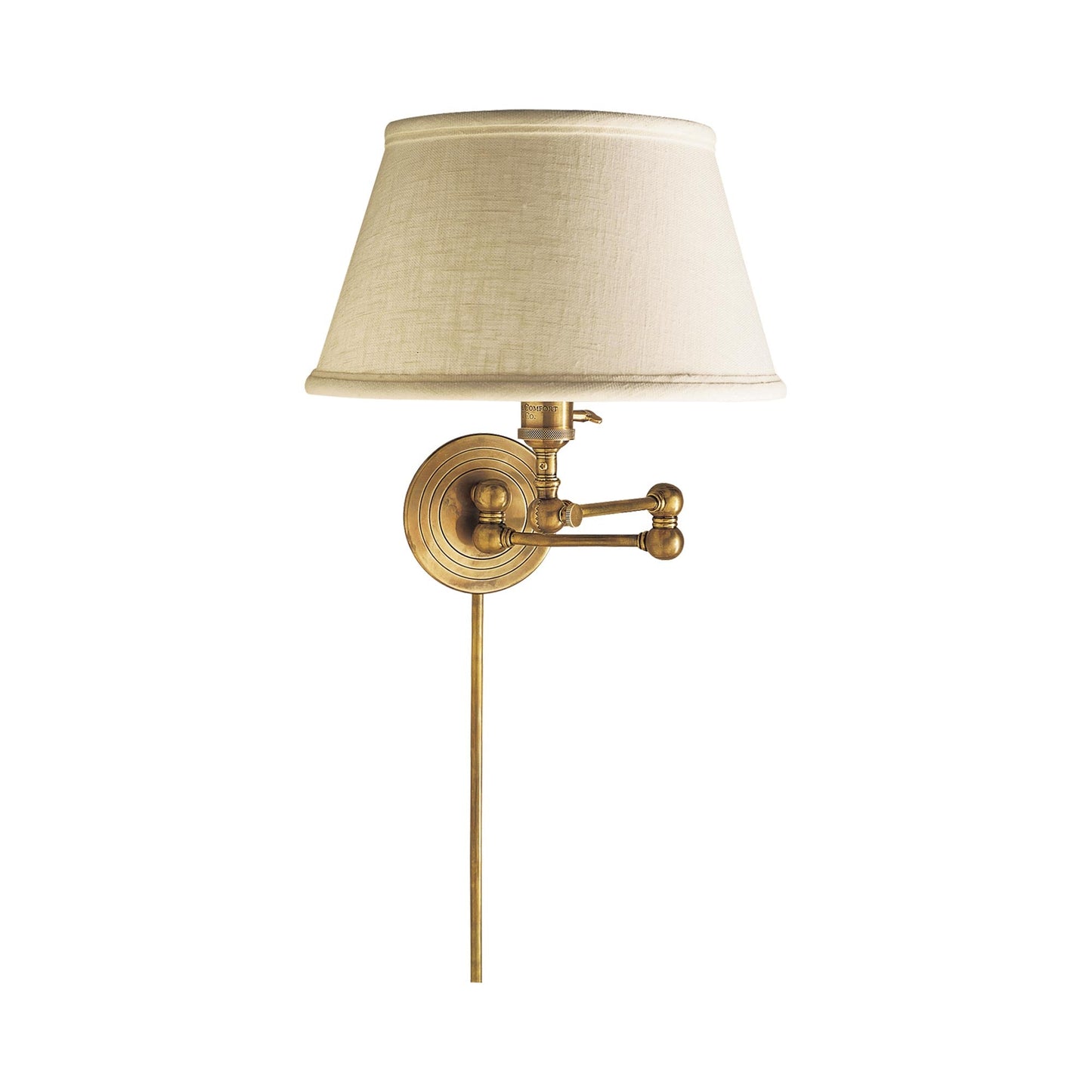 Boston Swing Arm Linen Shade Wall Light in Hand-Rubbed Antique Brass.