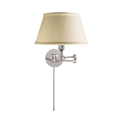 Boston Swing Arm Linen Shade Wall Light in Polished Nickel.