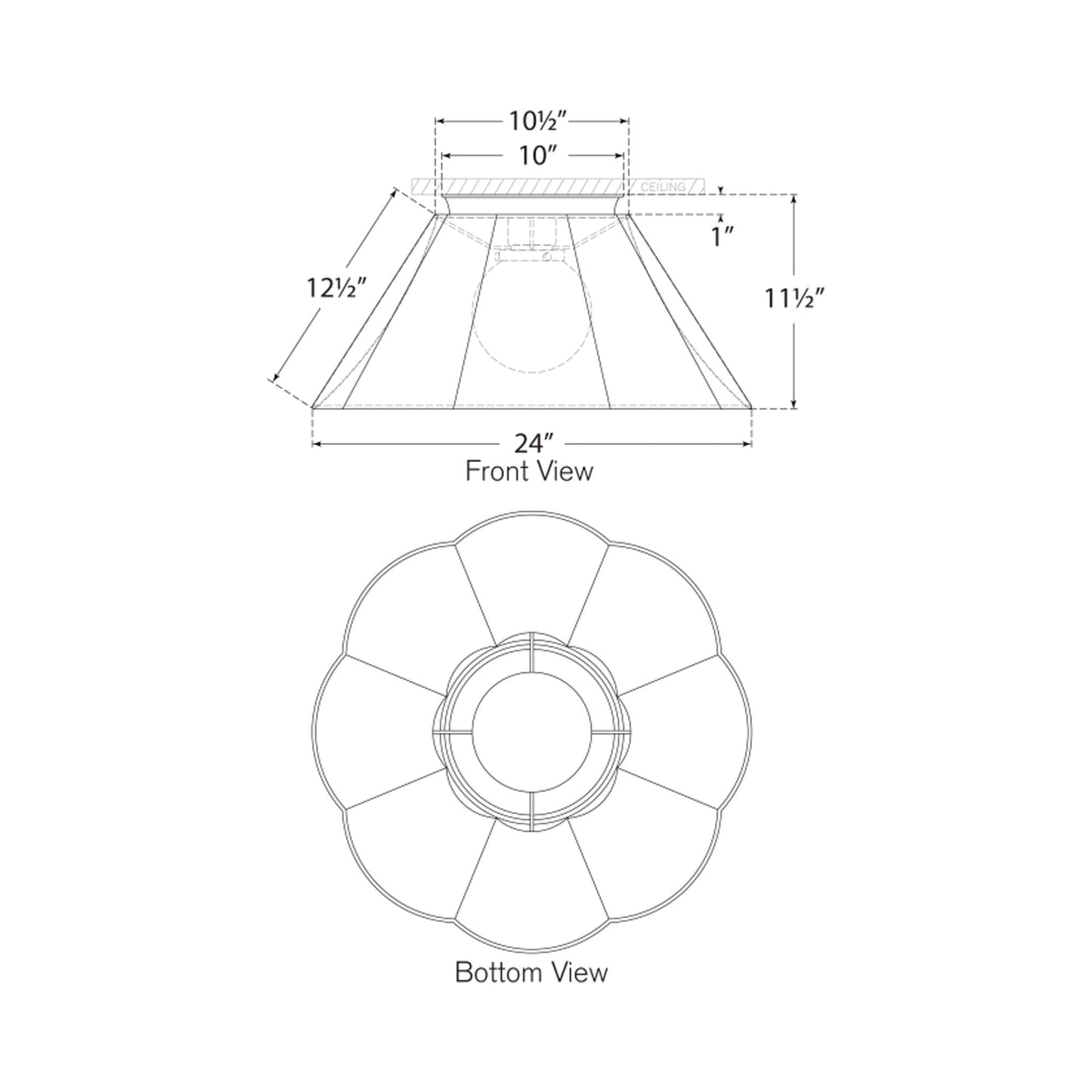 Bradley Flush Mount Ceiling Light - line drawing.