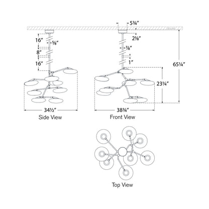Brindille LED Vertical Chandelier - line drawing.