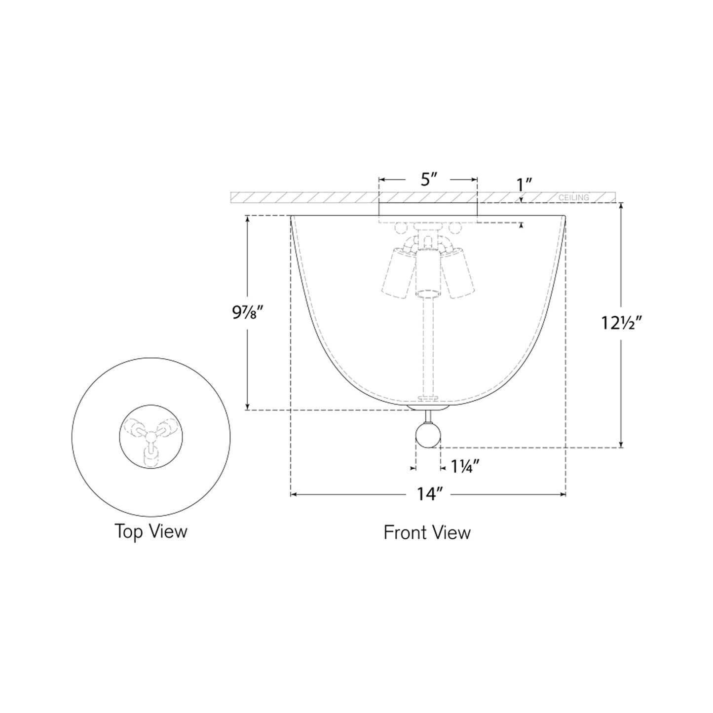 Brisa Semi Flush Mount Ceiling Light - line drawing.
