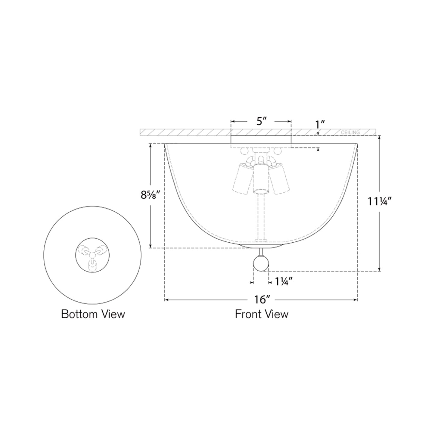 Brisa Semi Flush Mount Ceiling Light - line drawing.