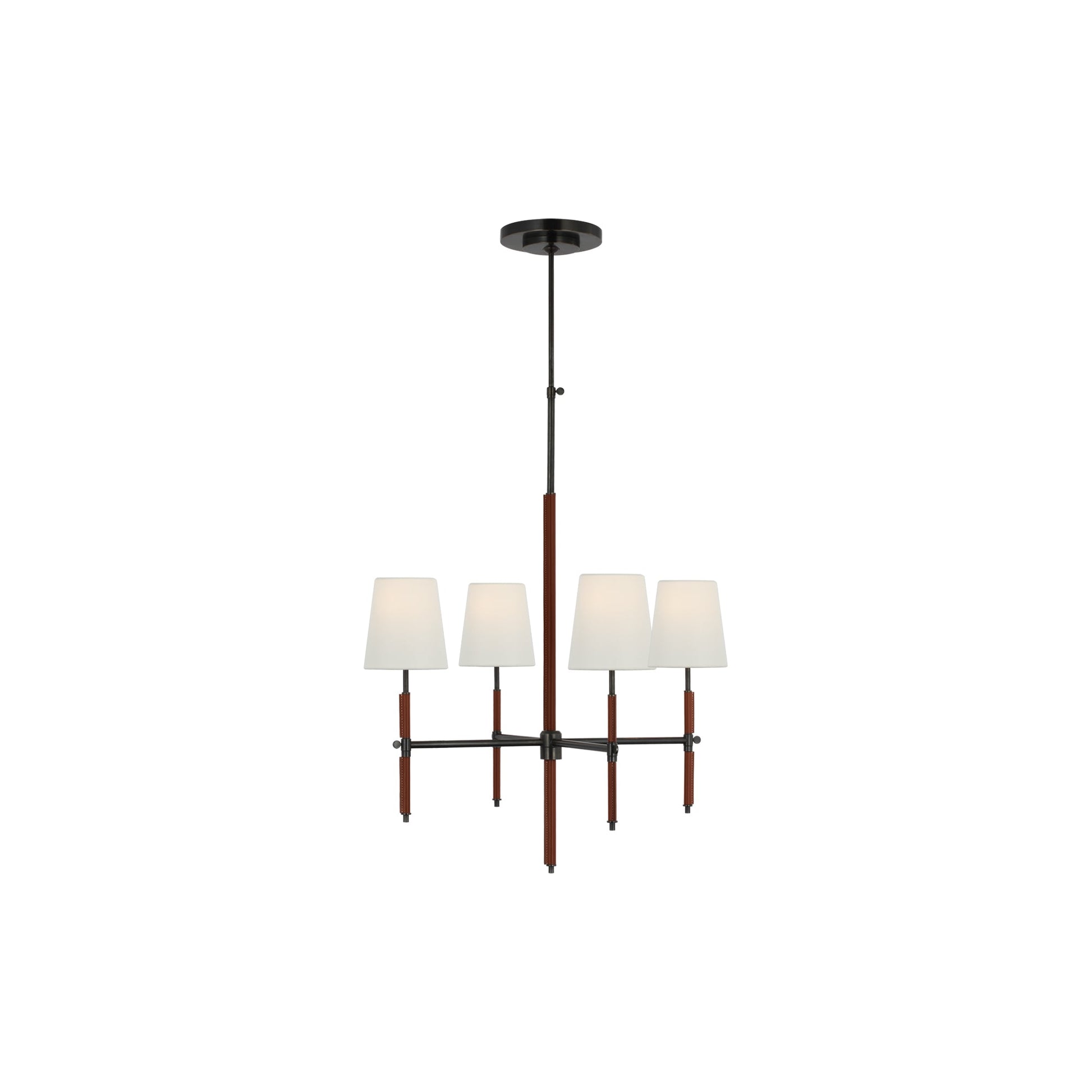 Bryant Chandelier in Bronze/Saddle Leather (Small/1-Tier/Wrapped/Linen).