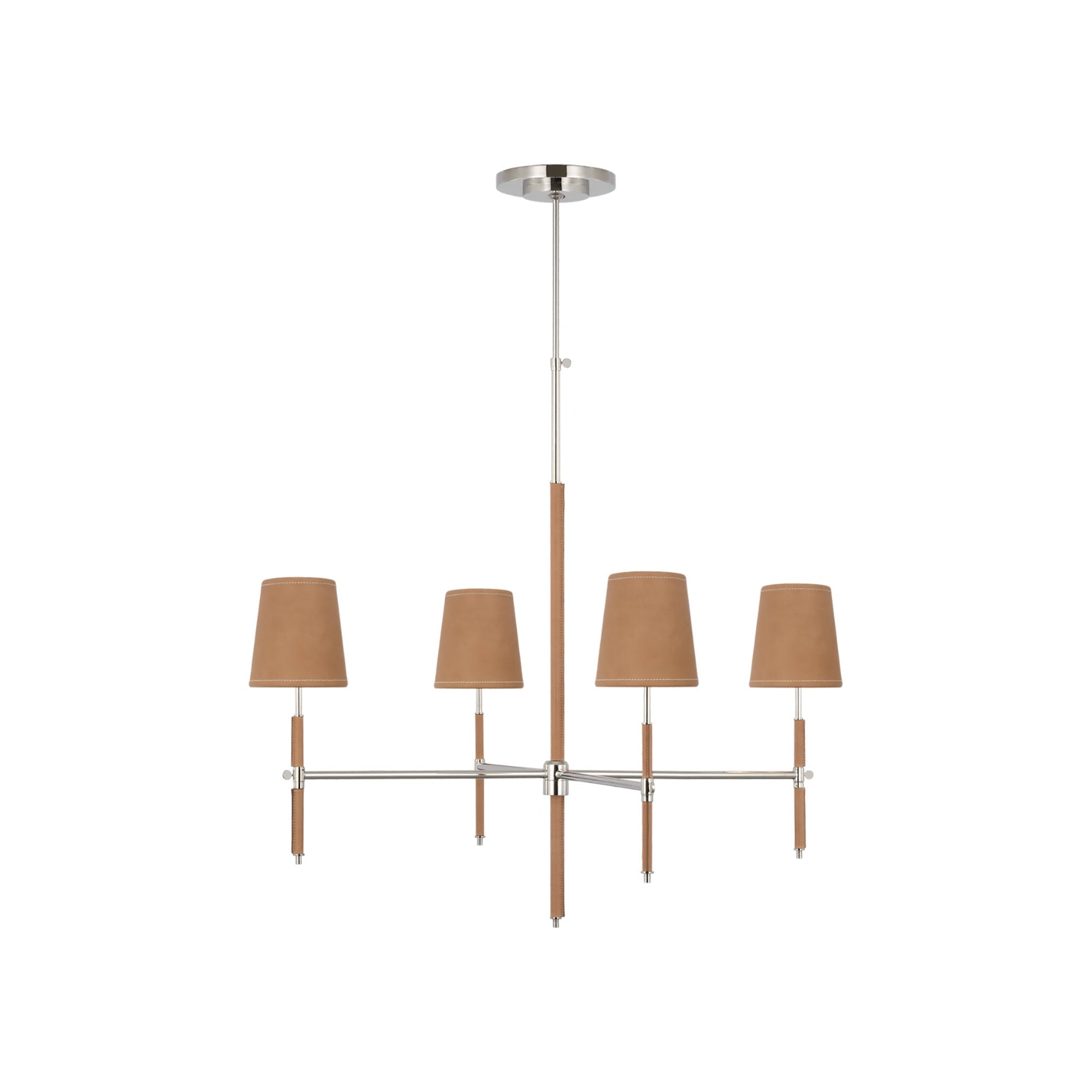 Bryant Chandelier in Polished Nickel/Natural Leather (Large/1-Tier/Wrapped/Natural Leather).