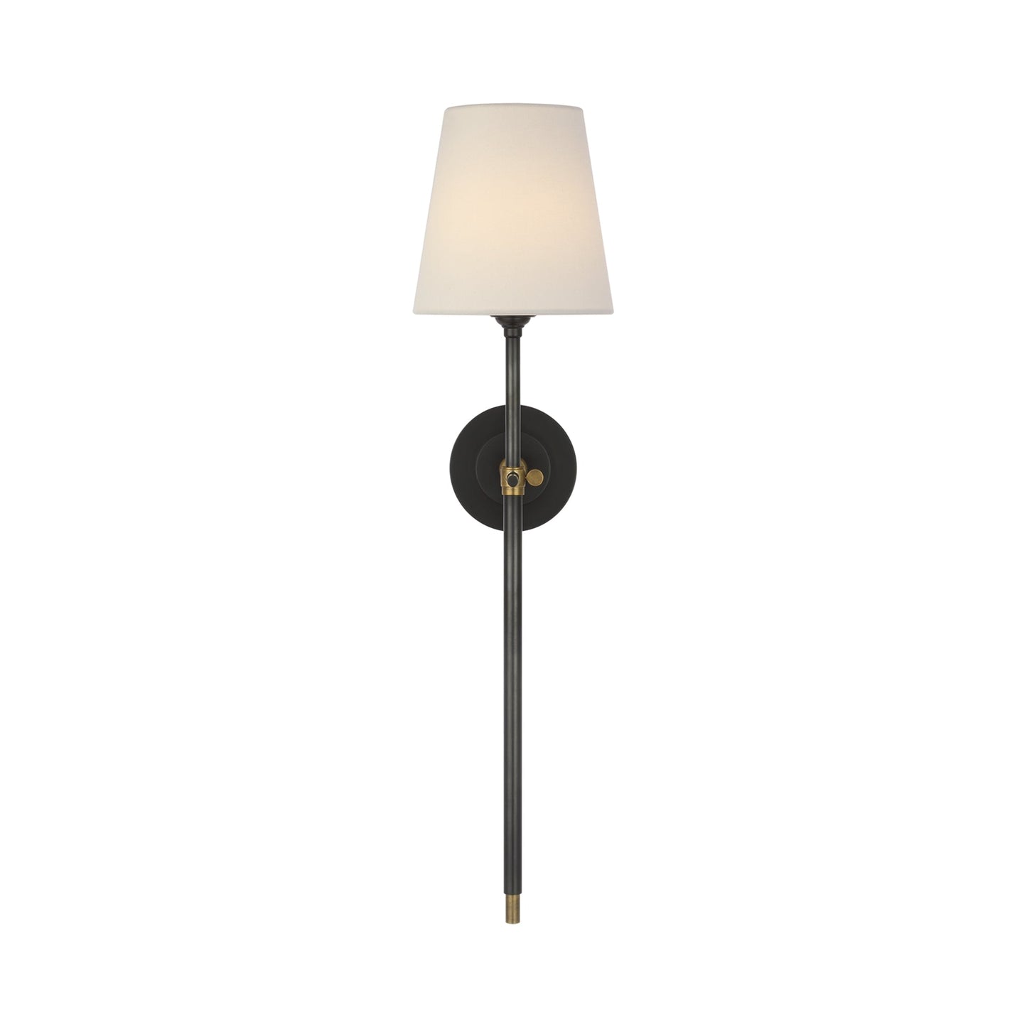 Bryant LED Rechargeable Tail Wall Light in Bronze and Hand-Rubbed Antique Brass.