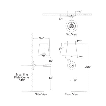Bryant LED Rechargeable Tail Wall Light - line drawing.