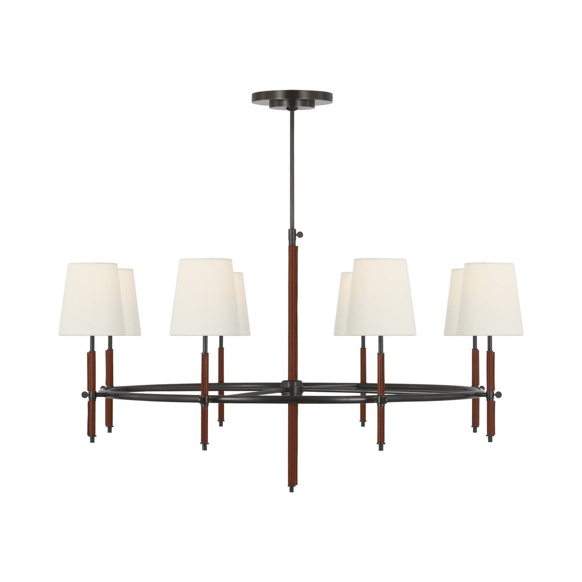 Bryant Ring Chandelier in Bronze/Saddle Leather (Wrapped/Linen).