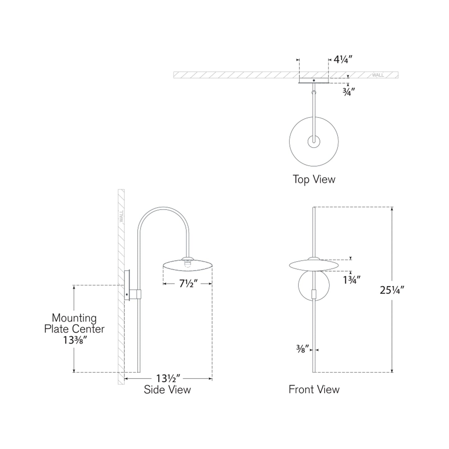Calvino Arched LED Wall Light - line drawing.