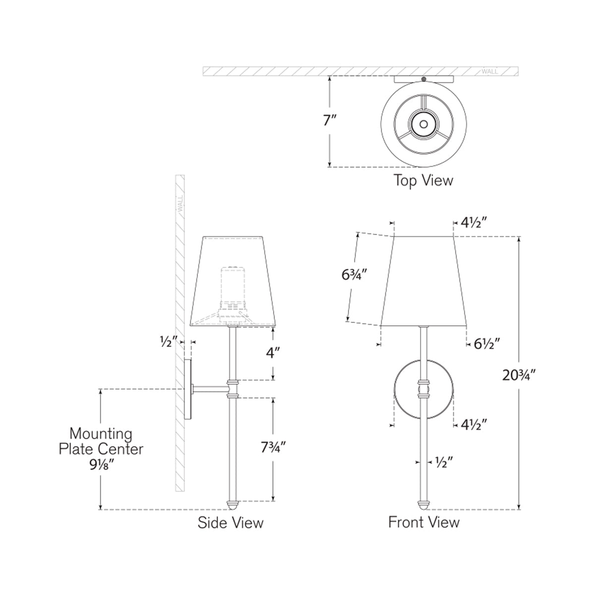 Camille LED Rechargeable Wall Light - line drawing.