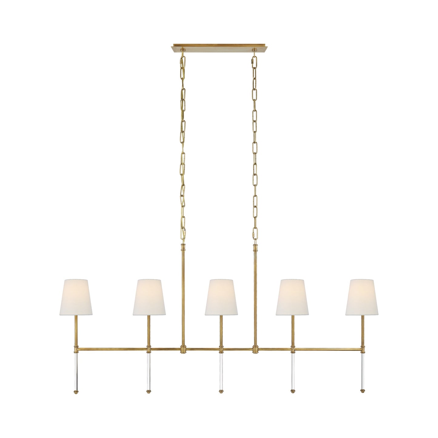 Camille Linear Pendant Light in Hand-Rubbed Antique Brass/Linen.