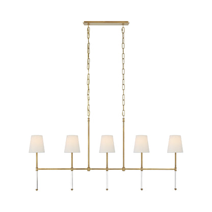 Camille Linear Pendant Light in Hand-Rubbed Antique Brass/Linen.