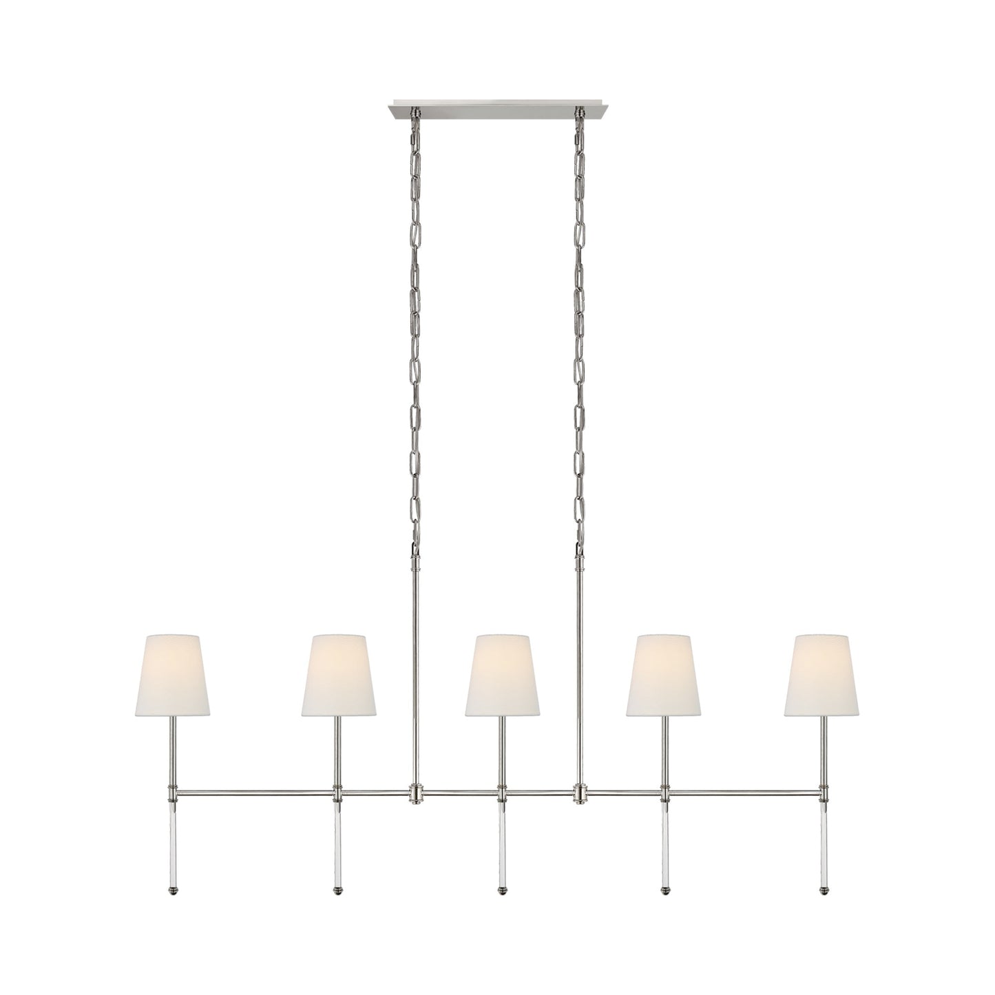 Camille Linear Pendant Light in Polished Nickel/Linen.