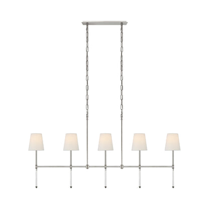 Camille Linear Pendant Light in Polished Nickel/Linen.